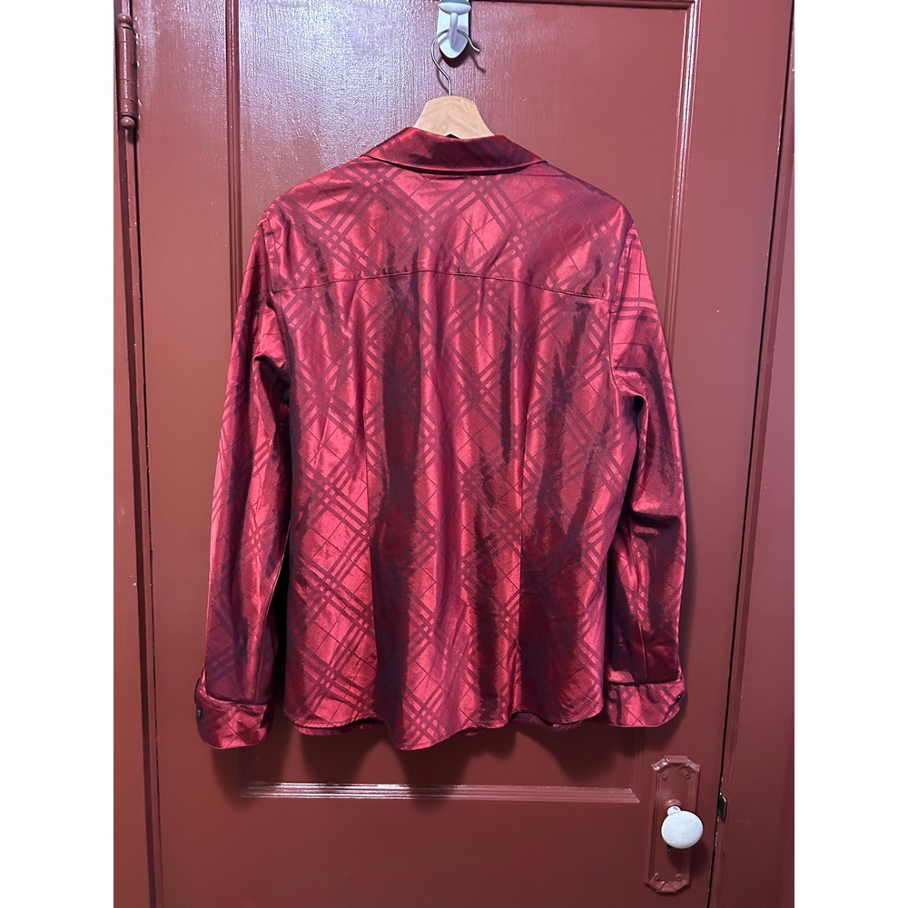 Coldwater Creek Red Plaid Zip Front Blouse Shacket Plus Size 1X Long Sleeve - Picture 3 of 7